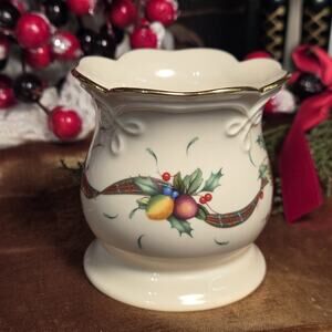 Lenox Holiday Tartan Votive Candleholder Gold Trim Christmas
